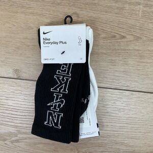 Nike Everyday Plus Cushioned Crew Socks Youth Kids 5Y-7Y Black White DRI-FIT‎